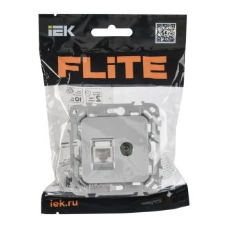 FLITE Розетка 2-местная RJ45/TV категория 5Е UTP алюминий