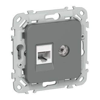 FLITE Розетка 2-местная RJ45/TV категория 5Е UTP мокрый асфальт