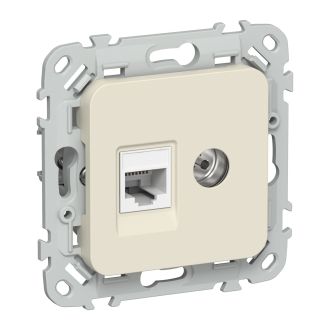 FLITE Розетка 2-местная RJ45/TV категория 5Е UTP сливочный