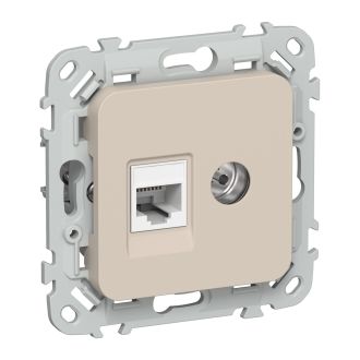 FLITE Розетка 2-местная RJ45/TV категория 5Е UTP льняной