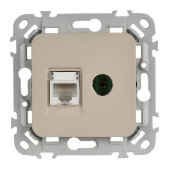 FLITE Розетка 2-местная RJ45/TV категория 5Е UTP льняной
