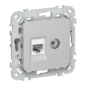 FLITE Розетка 2-местная RJ45/TV категория 6 UTP алюминий