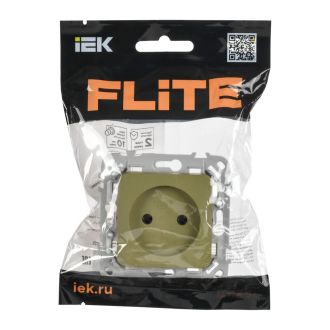 FLITE Розетка без заземления без защитных шторок безвинтовое крепление 10А оливковый