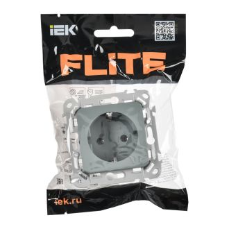 FLITE Розетка с заземлением без защитных шторок безвинтовое крепление 16А серый