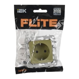 FLITE Розетка с заземлением без защитных шторок безвинтовое крепление 16А оливковый