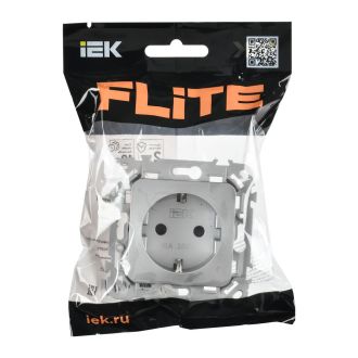 FLITE Розетка с заземлением с защитными шторками безвинтовое крепление 16А алюминий