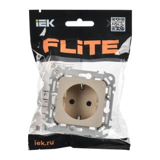 FLITE Розетка с заземлением с защитными шторками безвинтовое крепление 16А льняной