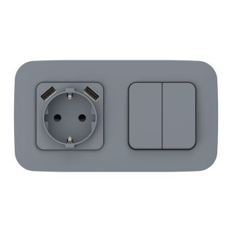 FLITE Розетка 1-местная с заземлением с защитными шторками 16А с USB A+A 3,1А безвинтовое крепление маренго