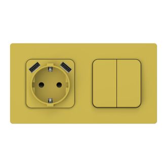 FLITE Розетка 1-местная с заземлением с защитными шторками 16А с USB A+A 3,1А безвинтовое крепление желтый карри