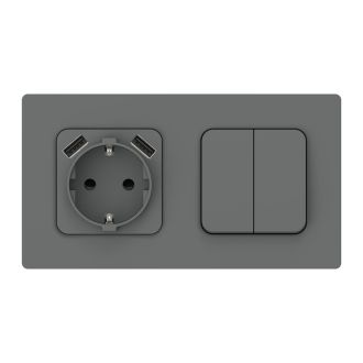 FLITE Розетка 1-местная с заземлением с защитными шторками 16А с USB A+A 3,1А безвинтовое крепление мокрый асфальт