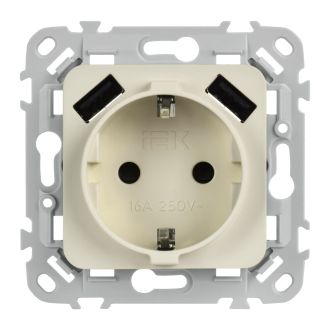 FLITE Розетка 1-местная с заземлением с защитными шторками 16А с USB A+A 3,1А безвинтовое крепление сливочный