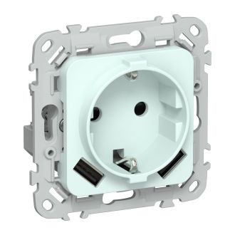 FLITE Розетка 1-местная с заземлением с защитными шторками 16А с USB A+A 3,1А безвинтовое крепление холодный лед