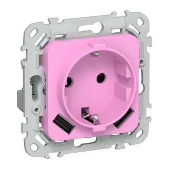 FLITE Розетка 1-местная с заземлением с защитными шторками 16А с USB A+A 3,1А безвинтовое крепление пурпурный