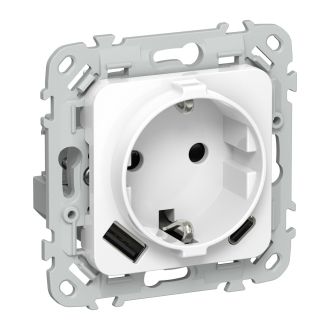 FLITE Розетка 1-местная с заземлением с защитными шторками 16А с USB A+C 20Вт безвинтовое крепление белый