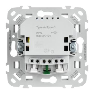 FLITE Розетка 1-местная с заземлением с защитными шторками 16А с USB A+C 20Вт безвинтовое крепление алюминий