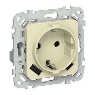 FLITE Розетка 1-местная с заземлением с защитными шторками 16А с USB A+C 20Вт безвинтовое крепление навахо