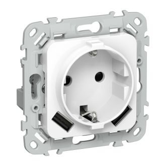 FLITE Розетка 1-местная с заземлением с защитными шторками 16А с USB A+A 3,1А белый