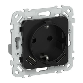 FLITE Розетка 1-местная с заземлением с защитными шторками 16А с USB A+A 3,1А черный