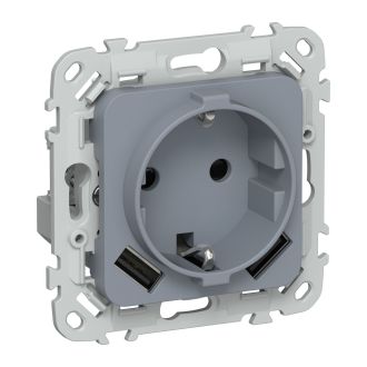FLITE Розетка 1-местная с заземлением с защитными шторками 16А с USB A+A 3,1А маренго
