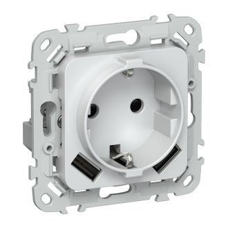 FLITE Розетка 1-местная с заземлением с защитными шторками 16А с USB A+A 3,1А жемчуг