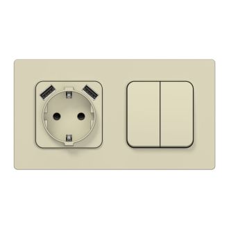FLITE Розетка 1-местная с заземлением с защитными шторками 16А с USB A+A 3,1А шампань