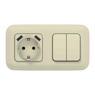 FLITE Розетка 1-местная с заземлением с защитными шторками 16А с USB A+A 3,1А шампань