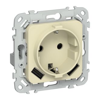 FLITE Розетка 1-местная с заземлением с защитными шторками 16А с USB A+A 3,1А навахо