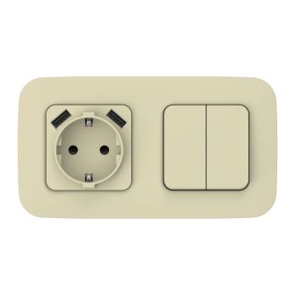 FLITE Розетка 1-местная с заземлением с защитными шторками 16А с USB A+A 3,1А навахо