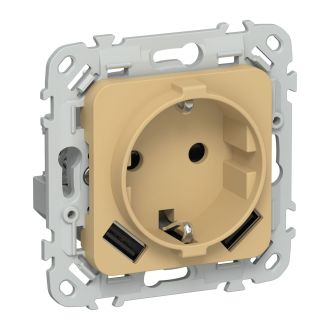 FLITE Розетка 1-местная с заземлением с защитными шторками 16А с USB A+A 3,1А шамуа