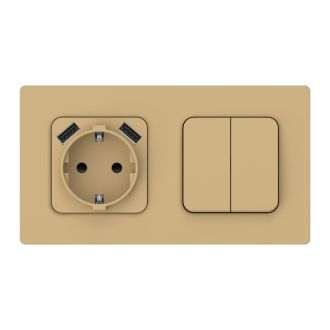 FLITE Розетка 1-местная с заземлением с защитными шторками 16А с USB A+A 3,1А шамуа