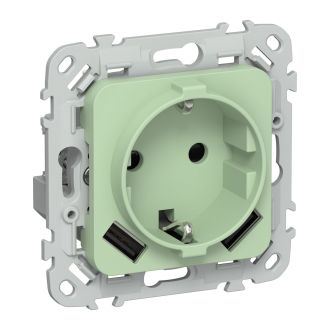 FLITE Розетка 1-местная с заземлением с защитными шторками 16А с USB A+A 3,1А фисташковый
