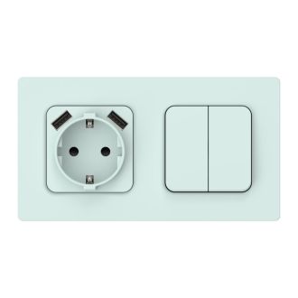 FLITE Розетка 1-местная с заземлением с защитными шторками 16А с USB A+A 3,1А холодный лед