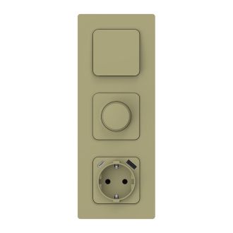 FLITE Розетка 1-местная с заземлением с защитными шторками 16А с USB A+C 20Вт оливковый