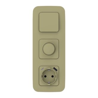 FLITE Розетка 1-местная с заземлением с защитными шторками 16А с USB A+C 20Вт оливковый