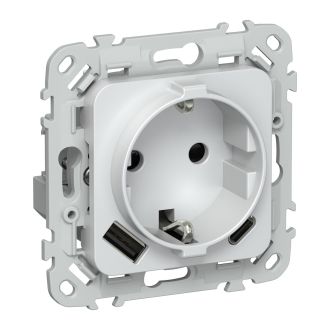 FLITE Розетка 1-местная с заземлением с защитными шторками 16А с USB A+C 20Вт жемчуг