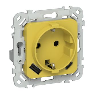 FLITE Розетка 1-местная с заземлением с защитными шторками 16А с USB A+C 20Вт желтый карри