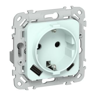 FLITE Розетка 1-местная с заземлением с защитными шторками 16А с USB A+C 20Вт холодный лед