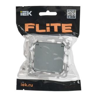 FLITE Розетка с заземлением с защитными шторками и крышкой безвинтовое крепление 16А IP44 серый