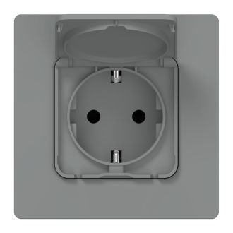 FLITE Розетка с заземлением с защитными шторками и крышкой 16А IP44 серый