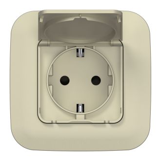 FLITE Розетка с заземлением с защитными шторками и крышкой 16А IP44 шампань