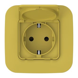 FLITE Розетка с заземлением с защитными шторками и крышкой 16А IP44 желтый карри