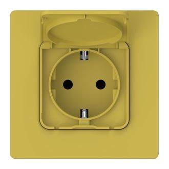 FLITE Розетка с заземлением с защитными шторками и крышкой 16А IP44 желтый карри