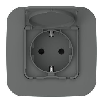 FLITE Розетка с заземлением с защитными шторками и крышкой 16А IP44 мокрый асфальт