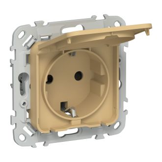 FLITE Розетка с заземлением с защитными шторками и крышкой 16А IP44 шамуа
