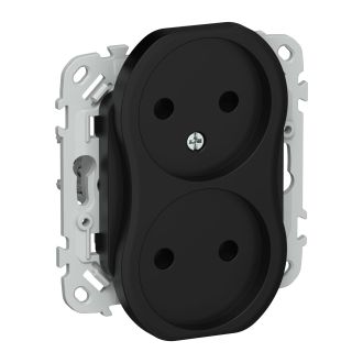 FLITE Розетка 2-местная без заземления без защитных шторок безвинтовое крепление 10А черный