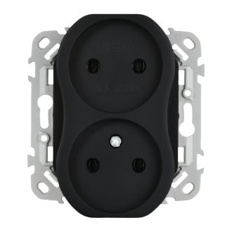FLITE Розетка 2-местная без заземления без защитных шторок безвинтовое крепление 10А черный