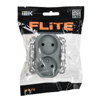 FLITE Розетка 2-местная без заземления без защитных шторок безвинтовое крепление 10А серый