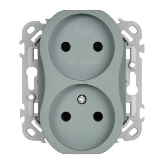 FLITE Розетка 2-местная без заземления без защитных шторок безвинтовое крепление 10А серый