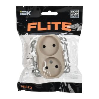 FLITE Розетка 2-местная без заземления без защитных шторок безвинтовое крепление 10А льняной