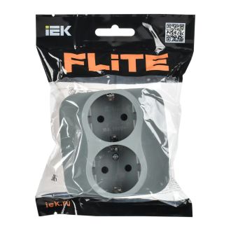 FLITE Artistic Розетка 2-местная с заземлением без защитных шторок безвинтовое крепление 16А серый